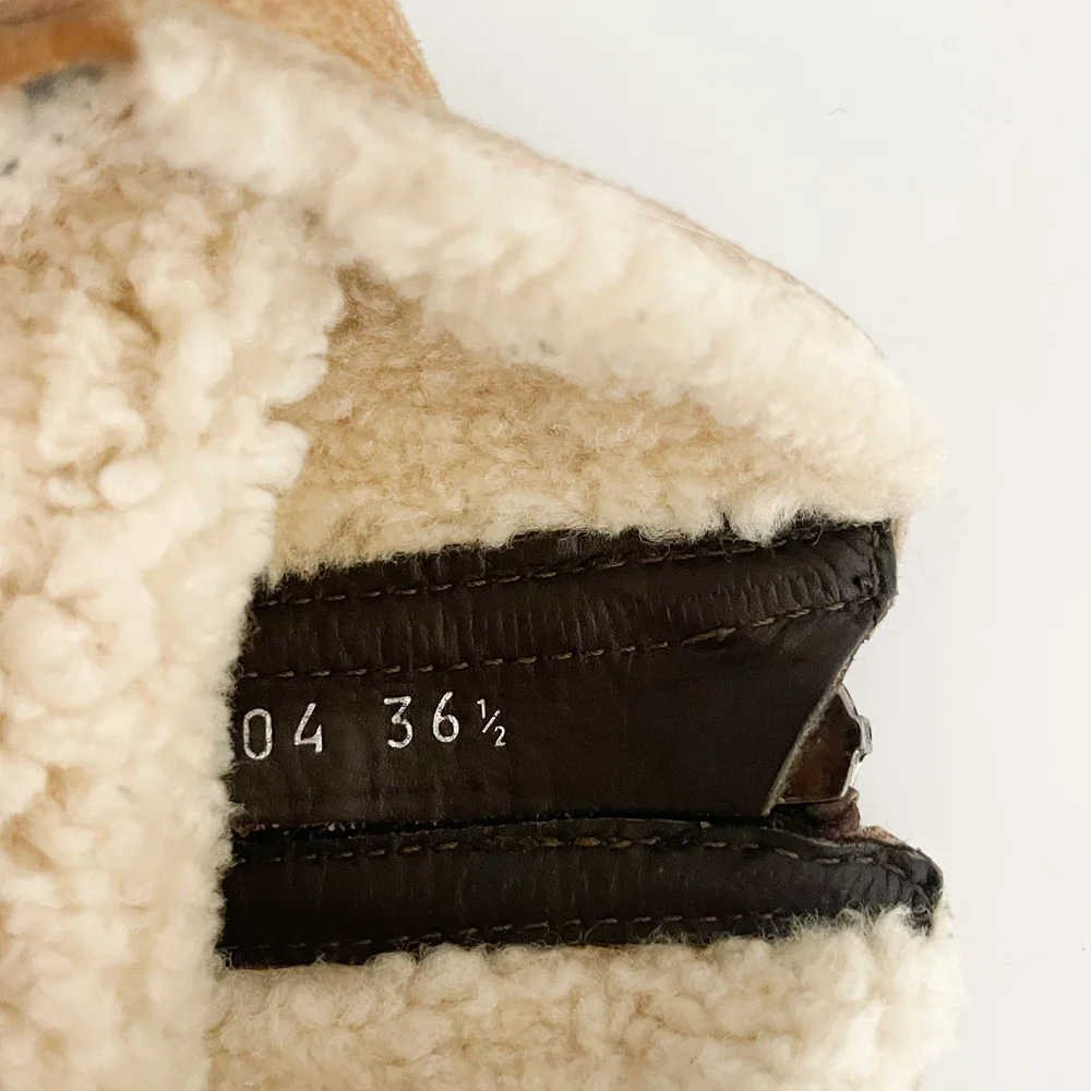 Prada Vintage Brown Leather Shearling Lace-Up Car Boot Shoes (IT